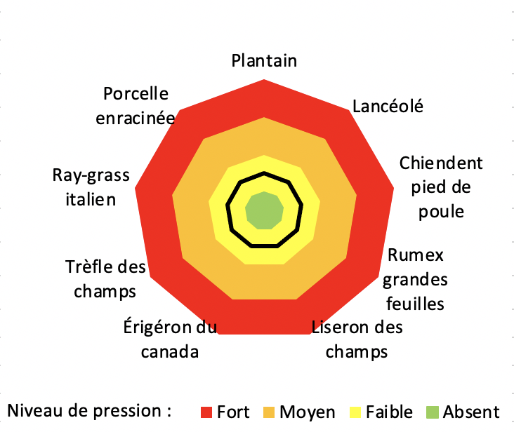 schéma du niveau de pression relatif aux adventices