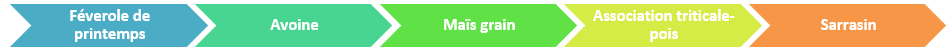 Rotation féverole-avoine-maïs-association triticale/pois-sarrasin
