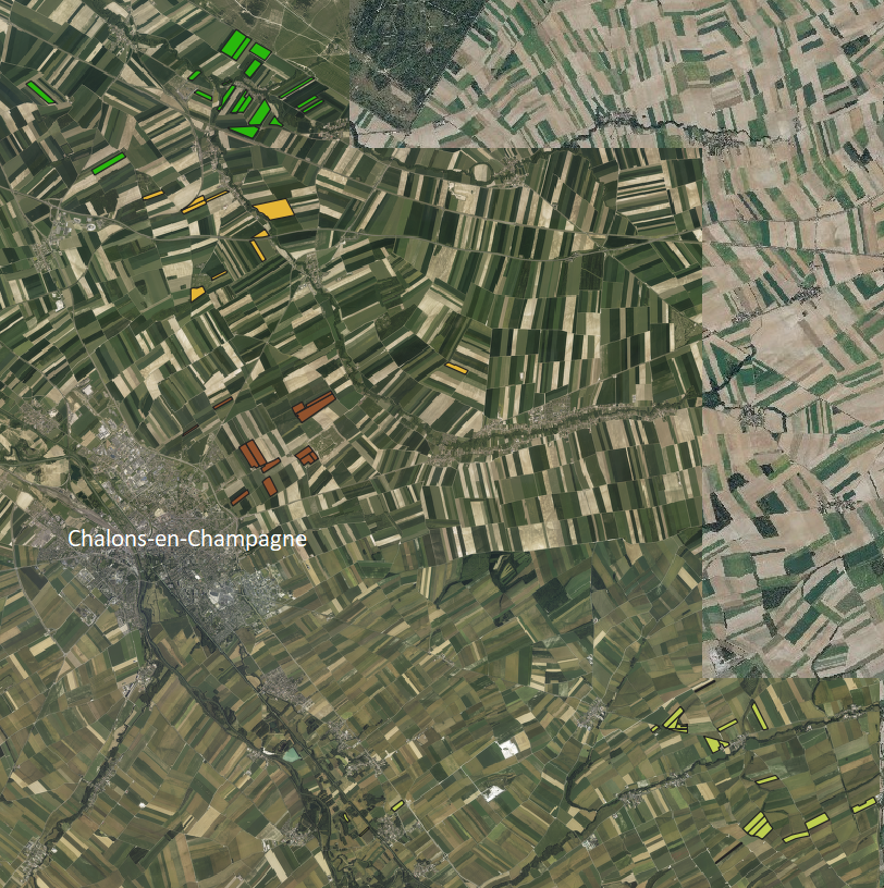 Parcellaire des agriculteurs du site - une couleur par agriculteur