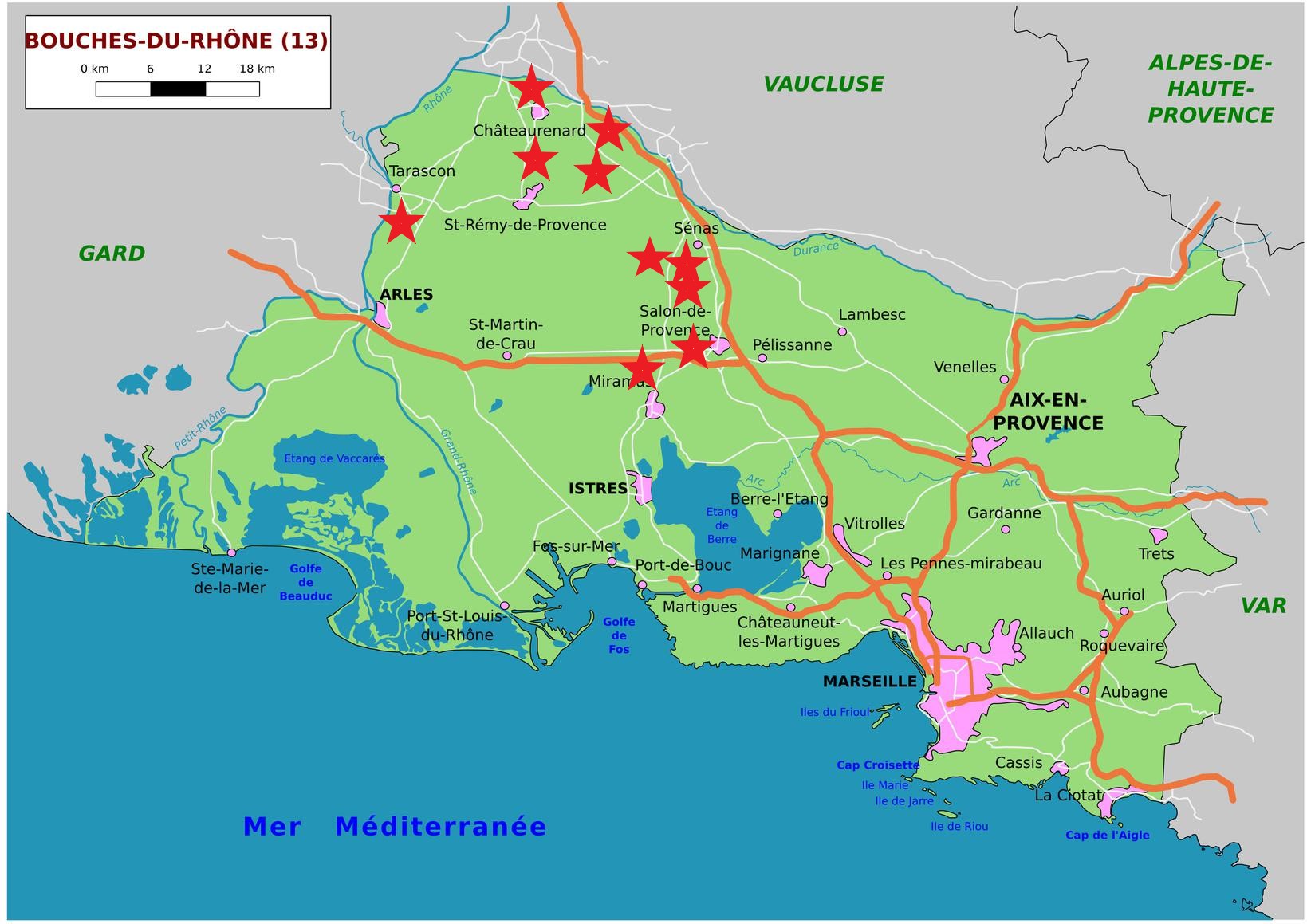 Carte du département des Bouches-du-Rhône de répartition des exploitations du réseau ferme des maraîchers bio du 13