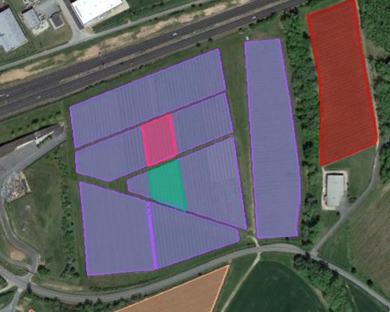 parcelle REF en rose et parcelle EXPE en vert