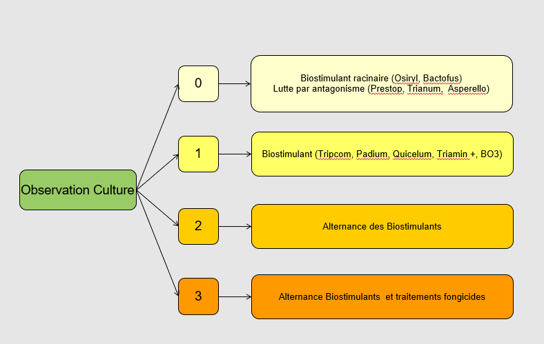 Schéma de la stratégie globale contre les maladies en fonction des niveaux de pression observés