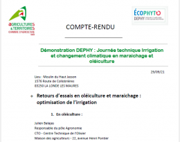 Compte-rendu journée irrigation oléi-maraichage DEPHY - contacts et documents